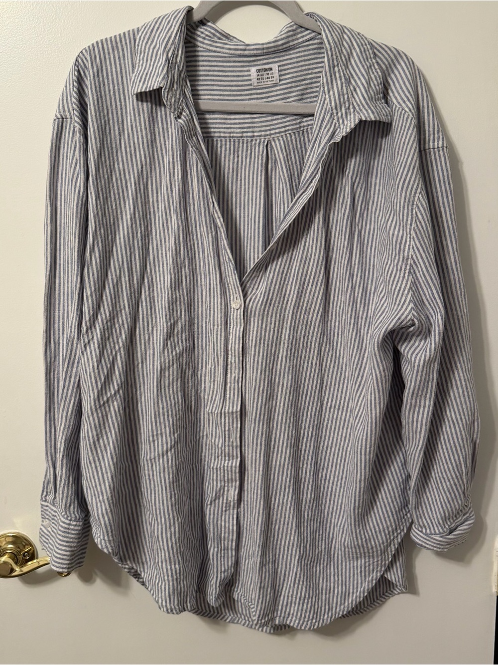 Cotton On womens Blue & White linen Striped Button-Up Shirt
